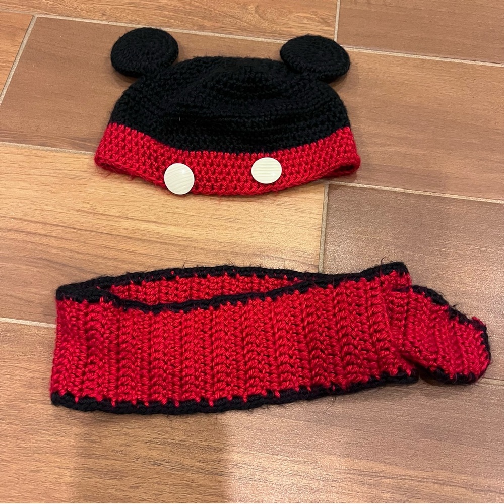 Toddler Handmade Crochet Disney Mickey Mouse Beanie Hat Scarf Set